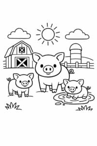 tegning af Gris på gård – Landstil