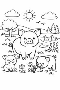 tegning af Gris i natur – Naturscene