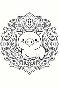 tegning af Gris mandala – Mandala mønster