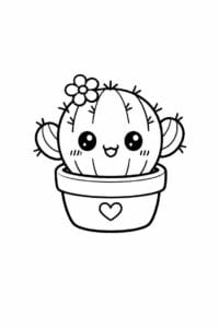 tegning af Sød kaktus i potte – Kawaii stil