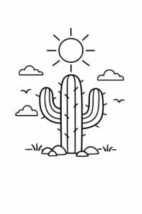 tegning af Kaktus i sol – Minimalistisk