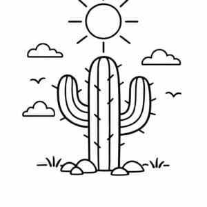 tegning af Kaktus i sol - Minimalistisk