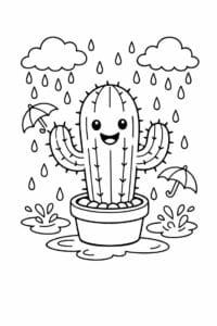 tegning af Kaktus i regn – Sjov scene