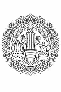 tegning af Kaktus mandala – Mandala mønster