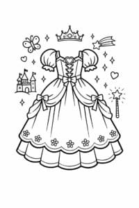 tegning af Prinsessekjole – Eventyr stil