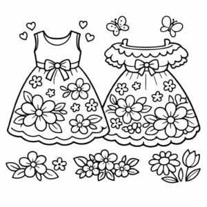 tegning af Kjole med blomster - Dekorativ