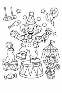 tegning af Klovn i cirkus – Scene illustration
