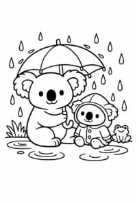 tegning af Koala i regn – Hverdagsscene