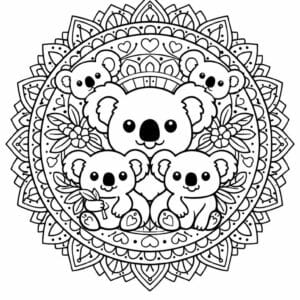 tegning af Koala mandala - Mandala mønster