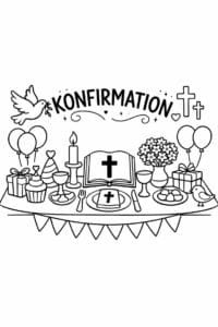 tegning af Konfirmation bord – Hygge scene
