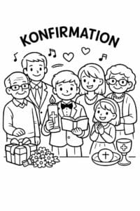 tegning af Konfirmation familie – Gruppe tegning