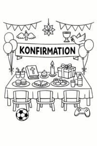 tegning af Konfirmation festlokale – Scene illustration