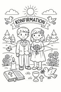 tegning af Konfirmation i natur – Naturscene