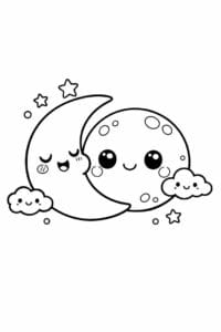 tegning af Sød måne ansigt – Kawaii stil