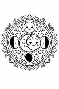 tegning af Måne mandala – Mandala mønster