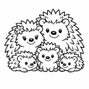 tegning af Pindsvin familie - Gruppe tegning