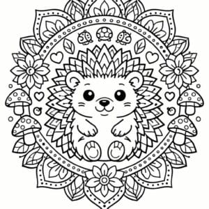 tegning af Pindsvin mandala - Mandala mønster