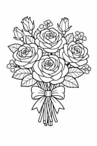 tegning af Rose buket – Detaljeret