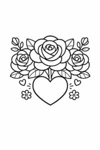 tegning af Rose med hjerte – Sød stil