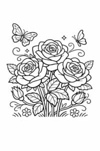 tegning af Rose med sommerfugl – Natur fantasy