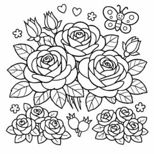tegning af Rose samling - Flere blomster