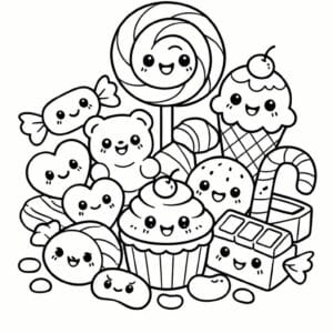 tegning af Slik med ansigter - Kawaii stil
