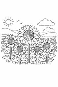 tegning af Solsikker mark – Naturscene
