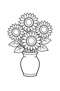 tegning af Solsikke i vase – Hverdagsscene