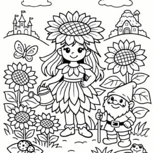 tegning af Solsikke eventyr - Eventyr stil