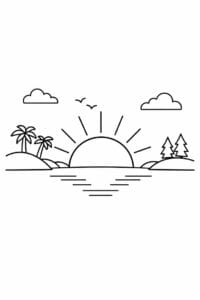 tegning af Solnedgang silhuet – Minimalistisk