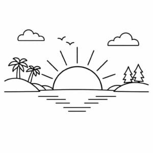 tegning af Solnedgang silhuet - Minimalistisk
