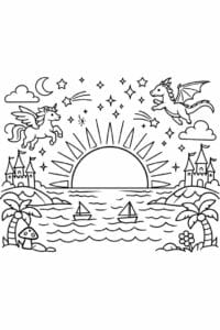 tegning af Magisk solnedgang – Fantasy