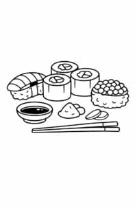tegning af Sushi ruller – Enkel streg