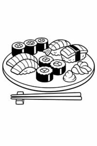 tegning af Sushi tallerken – Hverdagsscene