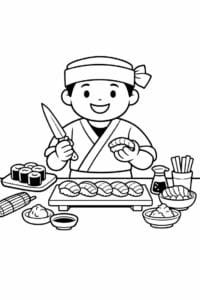 tegning af Sushi kok – Historie scene