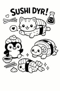 tegning af Sushi dyr – Sjov tegneserie