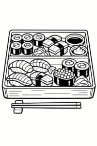 tegning af Sushi bento box – Detaljeret