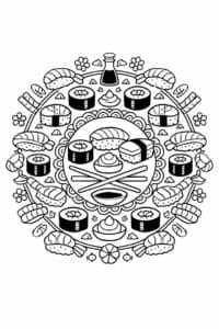 tegning af Sushi mandala – Mandala mønster