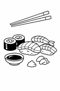 tegning af Sushi med spisepinde – Enkel illustration