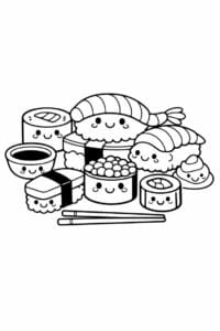 tegning af Sushi gruppe – Flere figurer