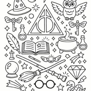 tegning af Harry Potter inspireret Magisk symboler - Mønster stil