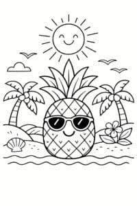 tegning af Ananas i sol – Tropisk scene