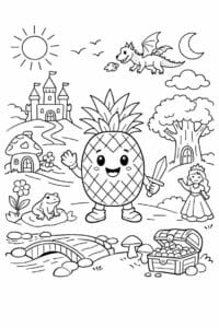 tegning af Ananas eventyr – Eventyr scene