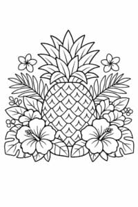 tegning af Ananas med blomster – Tropisk dekoration