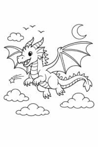 tegning af Drage i himmel – Natur fantasy