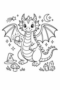 tegning af Magisk drage – Eventyr fantasy