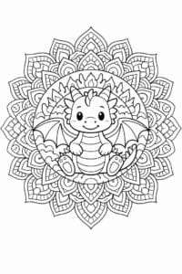 tegning af Drage mandala – Mandala mønster