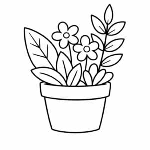 tegning af Plante i potte - Enkel streg