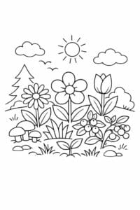 tegning af Planter i natur – Naturscene