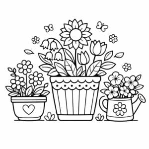 tegning af Planter med blomster - Dekorativ